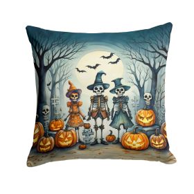 Calacas Skeletons Spooky Halloween Throw Pillow Machine Washable, Indoor Outdoor Decorative Pillow for Couch, Bed or Patio, 18Hx18W