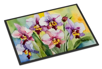 NEW Orchids in Watercolor Doormat Front Door Mat Indoor Outdoor Rugs for Entryway, Non Slip Washable Low Pile, 18H X 27W