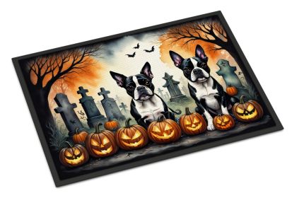 NEW Boston Terrier Spooky Halloween Doormat Front Door Mat Indoor Outdoor Rugs for Entryway, Non Slip Washable Low Pile, 18H X 27W