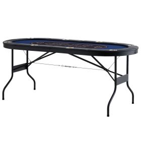 8 Player Foldable Poker Table, Blackjack Texas Holdem Poker Table with Padded Rails and Stainless Steel Cup Holders