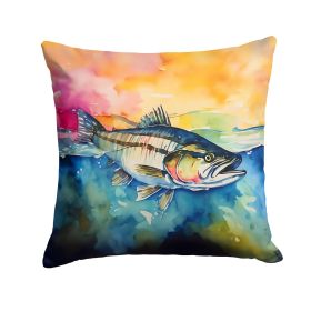 Striped Bass Throw Pillow Machine Washable, Indoor Outdoor Decorative Pillow for Couch, Bed or Patio, 14Hx14W