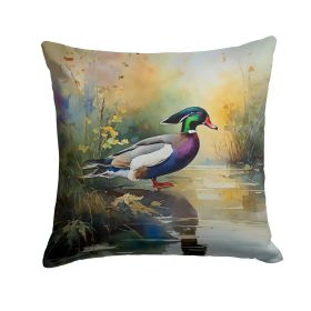Wood Duck Throw Pillow Machine Washable, Indoor Outdoor Decorative Pillow for Couch, Bed or Patio, 14Hx14W