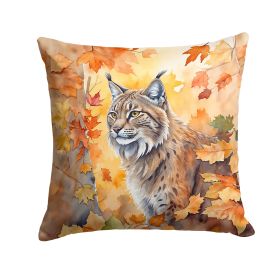 Highlander Lynx Cat in Fall Leaves Throw Pillow Machine Washable, Indoor Outdoor Decorative Pillow for Couch, Bed or Patio, 18Hx18W
