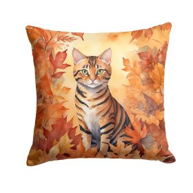 Toyger Cat in Fall Leaves Throw Pillow Machine Washable, Indoor Outdoor Decorative Pillow for Couch, Bed or Patio, 14Hx14W