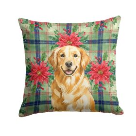 Golden Retriever Christmas PoinsettIas Throw Pillow Decorative Indoor Outdoor Accent Cushion for Couch, Bed or Patio, 14Hx14W