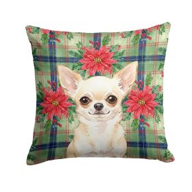 Cream Chihuahua Christmas PoinsettIas Throw Pillow Decorative Indoor Outdoor Accent Cushion for Couch, Bed or Patio, 18Hx18W