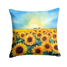 Kansas Sunflowers in Watercolor Throw Pillow Machine Washable, Indoor Outdoor Decorative Pillow for Couch, Bed or Patio, 18Hx18W