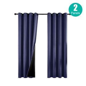Polyester Grommets Thermal Insulated With Coated Lining 52 In.W63 In. L Indoor Blackout Curtains 3 Colors Available,Set Of 2 (Option: Dark blue)