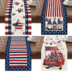 1PC Rectangle Linen Blend Striped Table Runners; Encryption Linen Home Decoration Independence Day Atmosphere Waterproof Table Runner; 72"*13"; P (Color: 4, size: 33*120cm)