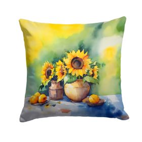 Sunflowers in Watercolor Throw Pillow Machine Washable, Indoor Outdoor Decorative Pillow for Couch, Bed or Patio, 18Hx18W (Default: Default)