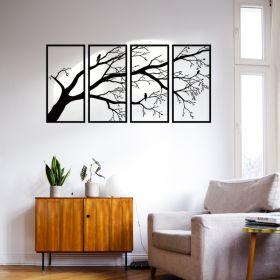 Luxury Metal Wall Art Decor Set Of 4 - Black Tree Of Life Sculpture (Option: Wrought iron decoration)